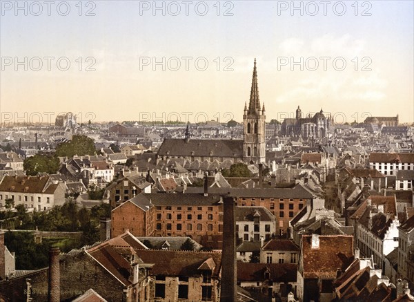 General view of Louvain, Leuven in the Flanders region, Belgium, ca 1895, Historical, digitally