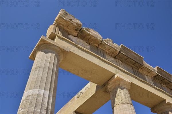 Morning light, Propylaea, Lindos, Rhodes, Dodecanese, Greek Islands, Greece, Europe