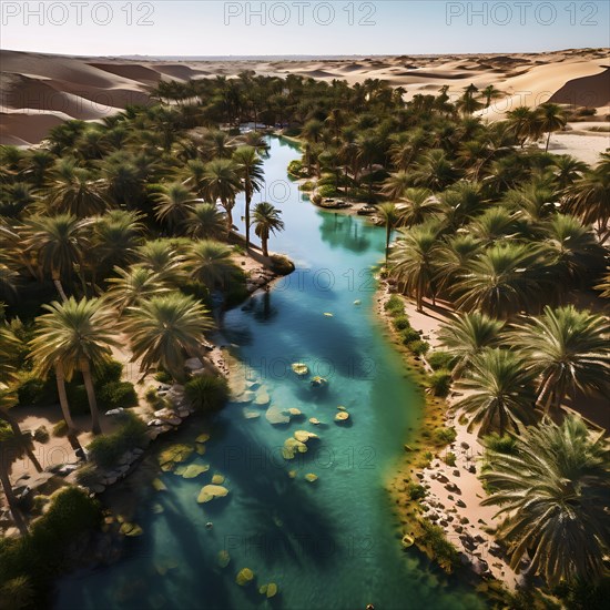 Oasis nestled in the heart of the arabian desert, AI generated