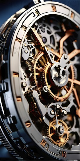 AI generated mechanical watch close up with shimmering digital component