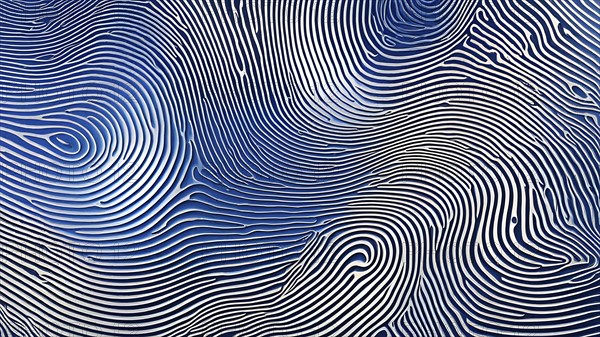 Fingerprint background dominated by swirl patterns in blue hues, AI generated