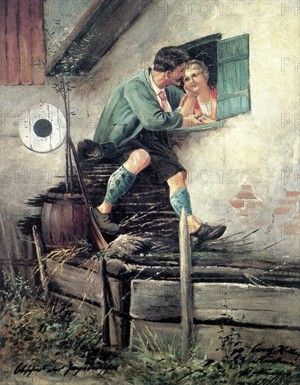Farewell of the Hunter Boy to his Girl, at the Window, Painting by Adolf Hitler (1889-1945),