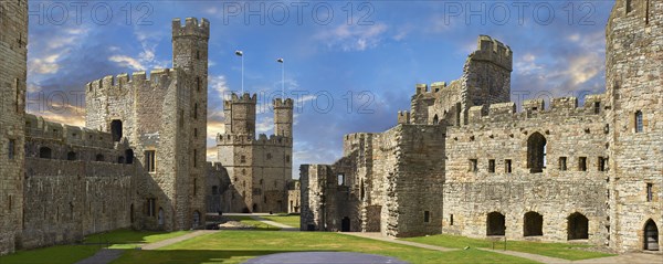 Caernarfon or Carnarvon Castle built in 1283 by King Edward I of England, Gwynedd, north-west