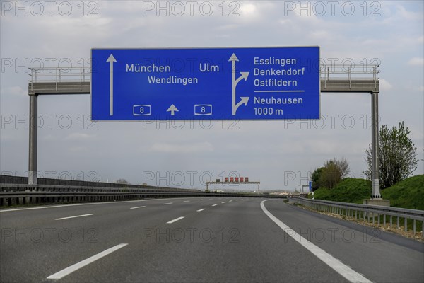 Empty motorway, corona crisis, pandemic, motorway A8, near Esslingen, Baden-Württemberg, Germany,