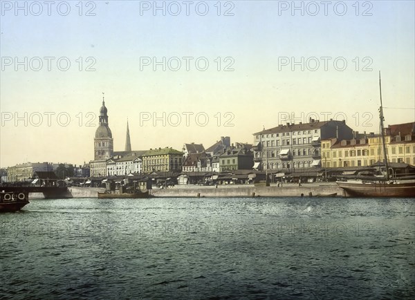 Panorama at the harbour, Riga, formerly Russia, today Latvia, around 1890, Historic, digitally