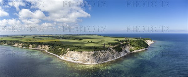 Aerial view of Cape Arkona with chalk cliffs, direction finder and lighthouse, Putgarten, Rügen