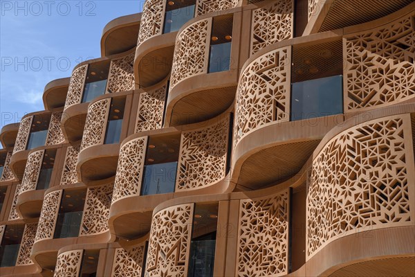 House facade, Masdar City urban development project, first emission-free eco-city, Emirate of Abu