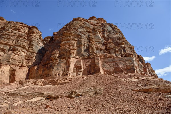 Lion tombs in the rocks of al-Khuraybah, Dadan or Dedan, near AlUla, Medina Province, Saudi Arabia,