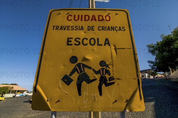 Traffic sign. San Felipe. Vulcano Fogo. Fogo. Cabo Verde. Africa