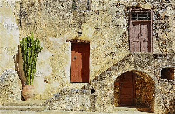 Old walls, Preveli Monastery, south coast of Crete, Greece, Europe