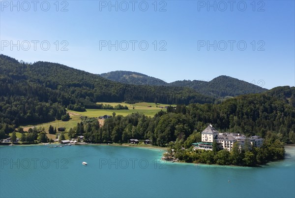 Drone shot, Fuschl Castle, Fuschlsee, Fuschl am See, Salzkammergut, Land Salzburg, Austria, Europe