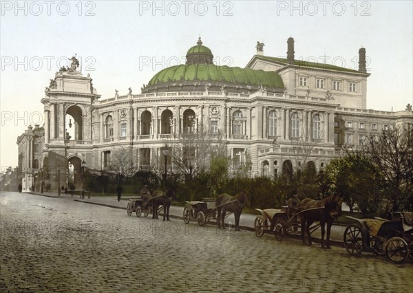 The Theatre of Odessa, Russia, Ukraine, c. 1890, Historic, digitally enhanced reproduction of a