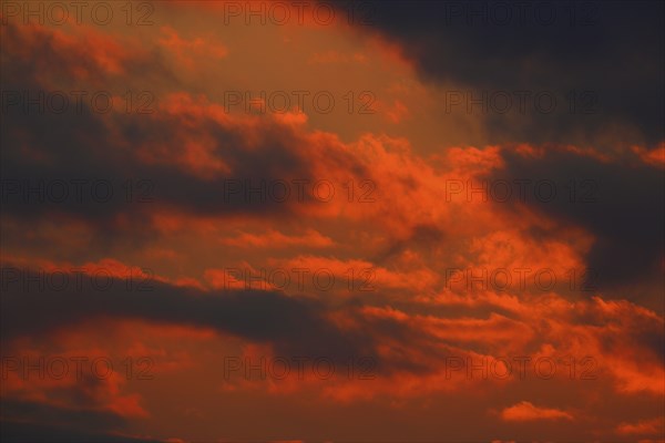 Clouds at sunset on the Trebel River, Peene Valley River Landscape nature park Park,