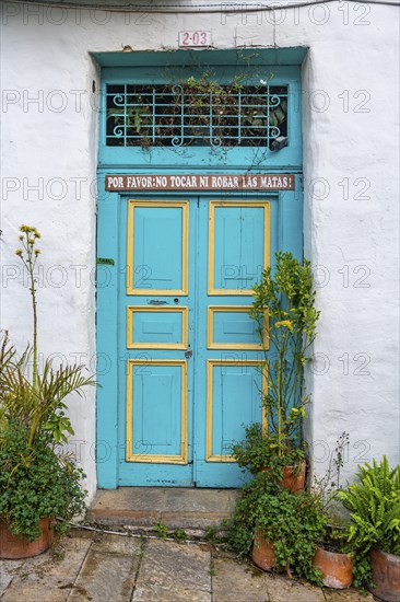 Colourful door, Candelaria neighbourhood, Bogota, Colombia, South America