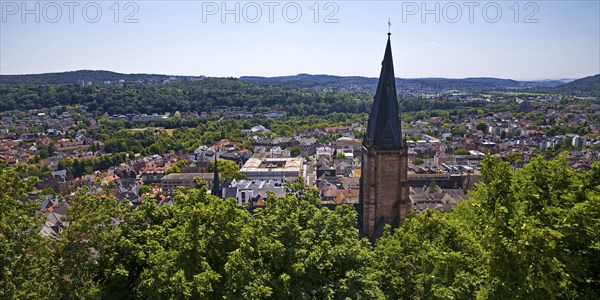 Elevated view of the parish church of St. Mary and the town from the Schlossberg, Marburg an der