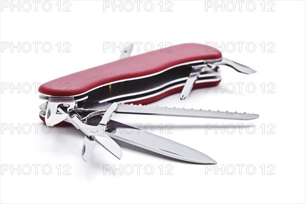 Swiss army multipurpose multitool knife isolated on white