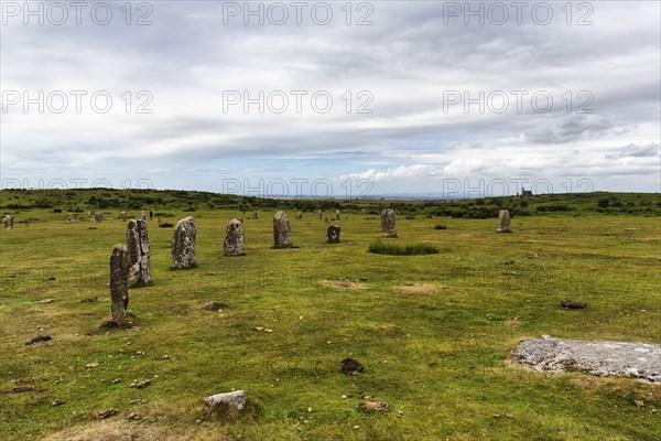 The Hurlers, Menhirs, Megaliths, Bronze Age Stone Circles, Minions, Bodmin Moor, Cornwall, England,