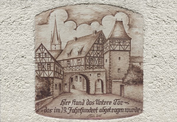 Wall painting, reminder of a medieval town gate, Zeil am Main, Lower Franconia, Bavaria, Germany,