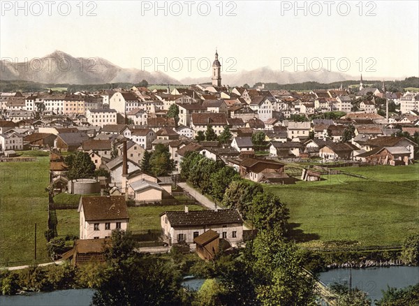 The town of Traunstein in Bavaria, Historical, digitally enhanced reproduction of a photochrome