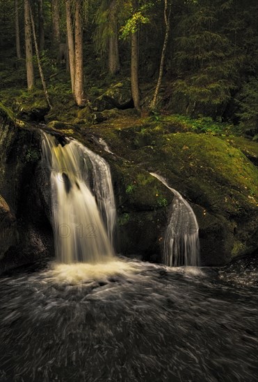 Waterfall of the Krai Woog Gumpen in autumn, Schwarzenbächletal, Görwihl, Black Forest,