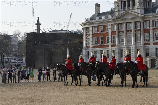 Parade of Horse Guards, soldiers of the Household Cavalry Mounted Regiment, White Hall,