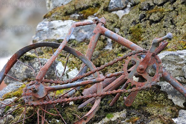 Burnt child's bicycle. The burnt village of Oradour-sur-Glane was destroyed on 10 June 1944 when