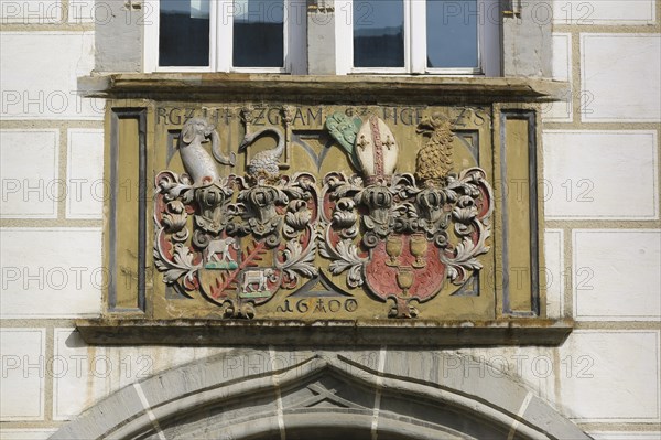 Alliance coat of arms of Count Rudolf VI von Helfenstein and Anna Maria von Staufen on Helfenstein