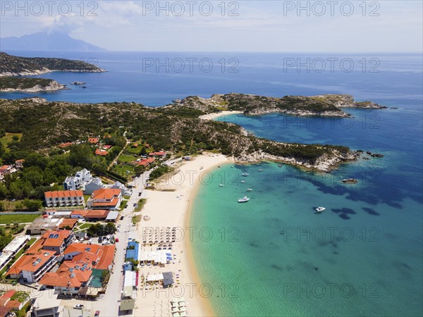 Aerial view, beach, Kalamitsi, Sithonia, Chalkidiki, Central Macedonia, Greece, Europe