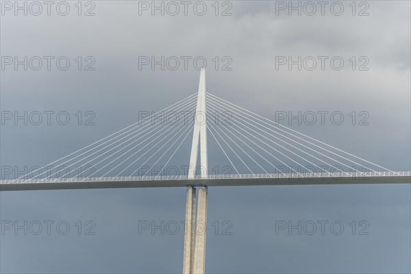 Millau viaduct, cable-stayed bridge over Tarn valley. The highest road bridge in the world. A75