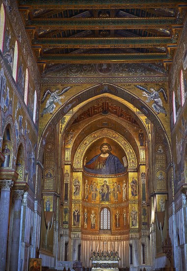Christ Pantocrator mosaics of the Norman-Byzantine medieval cathedral of Monreale, province of