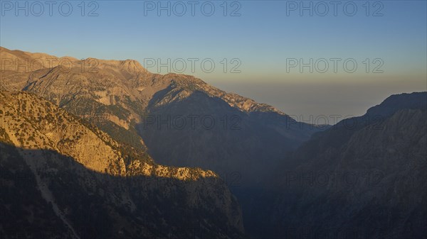 Evening light, Kallergi Hut, Samaria Gorge, cloudless blue sky, shadow, Omalos, Lefka Ori, White