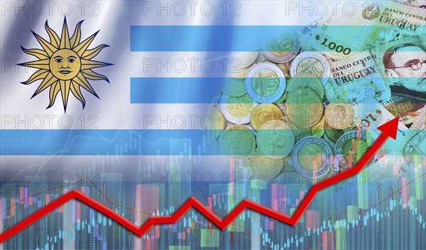 Uruguay economy growth on financial graph. Financial growth Uruguay, economic recovery
