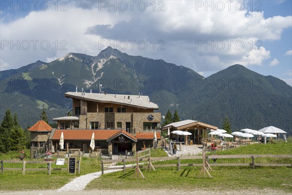Chalet G12, mountain restaurant, Gschwandtkopf, Karwendel Mountains, Alps, Seefeld, Tyrol, Austria,