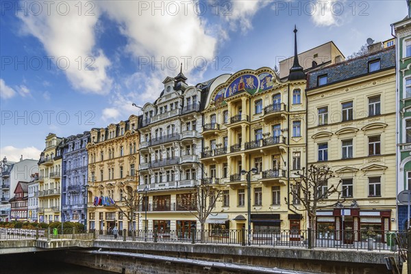 Embankment of Tepla river in the center of Karlovy Vary, Czech republic