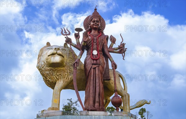 Giant statue of Durga, Hindu temple Ganga Talao, Grand Bassin, Indian Ocean, island, Mauritius,