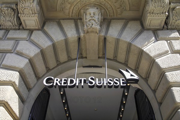 Zurich, Switzerland, Credit Suisse, company logo on the façade of the Credit Suisse Bank