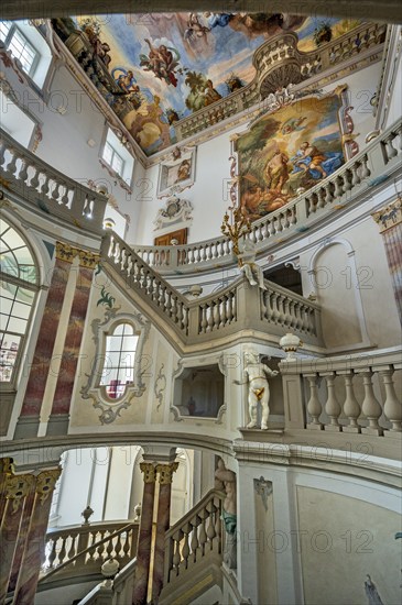 Frescoes in the Baroque staircase from 1723, Wurzach Castle, Bad Wurzach, Allgäu,
