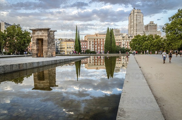 Madrid, Spain, September 27, 2014: Sunset on Temple of Debod. Temple of Debod. It is an Egyptian