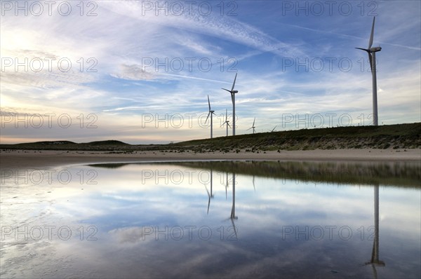 Windmills on the Maasvlakte beach near the port of Rotterdam