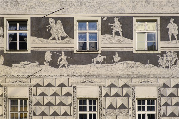 Detail of the sgraffito decoration on the façade of the House of Knights, U Rytiru, Mikulov,
