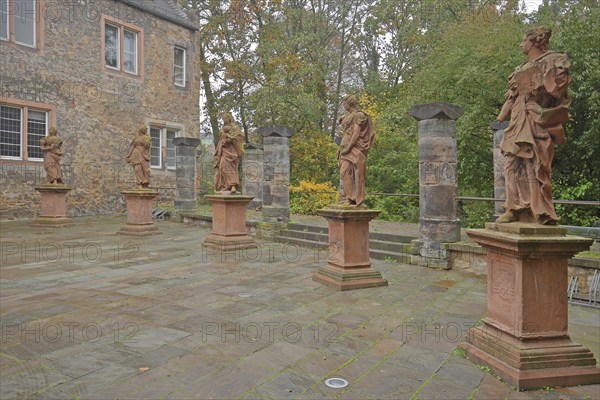 Sculptures by baroque sculptor Johann Friedrich Joseph Sommer on the five virtues, from left to