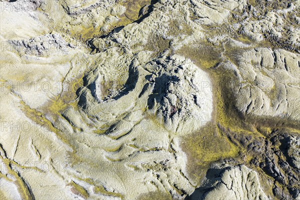 Moss-covered Laki crater or Lakagígar, series of craters, aerial view, interior highlands of
