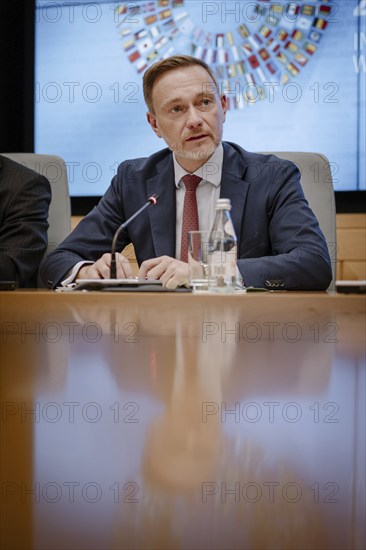 Christian Lindner (FDP), Federal Minister of Finance, photographed during the IMF press conference