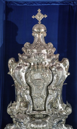 Mdina, Malta, 22 December, 2023: view of the solid silver Monstrance Throne in Mdina Cathedral
