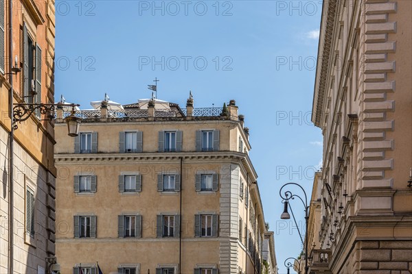 Rome, Italy, August 18, 2016: Low angle view of old buildings in historical centre of Rome a sunny