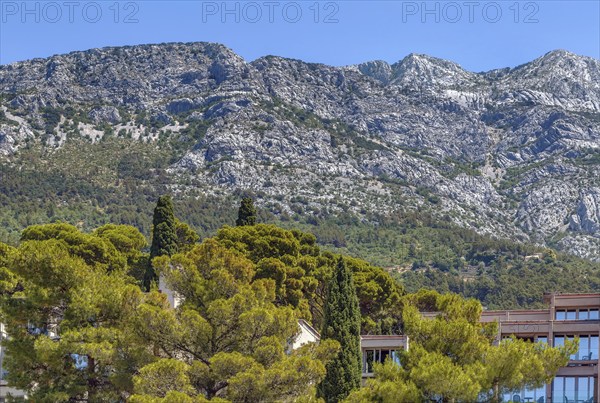 View of the mountains on the Adriatic coast in the Brela region, Croatia, Europe