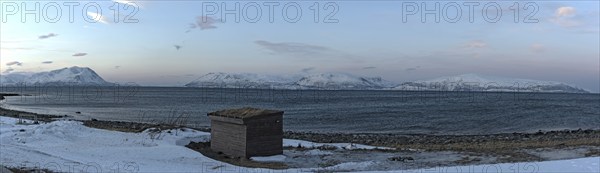 View of the Ullsfjorden and the Lyngen Alps, Lyngen, Tromsoe