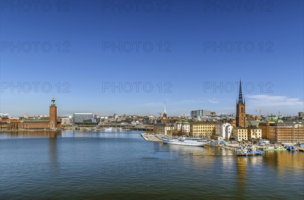 View of Riddarholmen and city hall from the Sodermalm island in Stockholm, Sweden, Europe