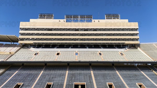 An aerial view of Neyland Stadium reveals a massive, iconic structure nestled by the Tennessee