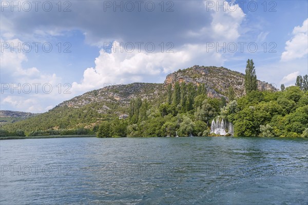 Roski slap is big waterfall in Krka national park, Croatia, Europe